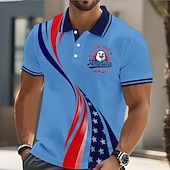 ieftine Patriotice 250 Polo-4 iulie 2026, a 250-a aniversare Bărbați Drapelul SUA american Tricouri polo Manșon scurt Tricouri de polo Rever Casual Îmbrăcăminte Atletică Nasturi Primavara vara Albastru piscină Alb Galben