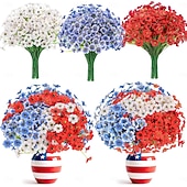 お買い得  造花-7月4日の飾り付け用、赤、白、青の愛国的な花のアレンジメント、フェイクシルク、UV耐性、メモリアルデー、庭、ポーチ、家の装飾用、デイジーの造花20束