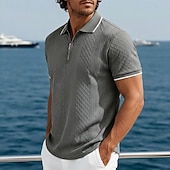 abordables Polo Clásico para Hombre-Hombre polo con cremallera Con Texturas Casual Festivos Diseño Cremallera de un cuarto Manga Corta Moda Básico Plano Jacquard Cremallera de un cuarto Primavera verano Verano Primavera Ajuste regular
