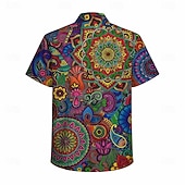  Retrò Vintage Hippie Anni '70 Camicia Maniche corte Hippie Paisley Fiori Mandala Etnico Costume Per uomo Festival Musicale Feste Abbigliamento quotidiano Adulti Camicia Primavera & Estate