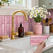 Недорогие Стикеры на стену-20pcs 3d Self-Adhesive Wall Imitation Tile Sticker, Removable Wall Sticker With Pink Decorative Pattern, Used For Kitchen Back Fender, Bedroom And Living Room Decoration Home Wall Renovation Decorativ