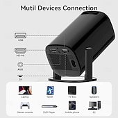preiswerte Projektoren-Intelligenter Projektor mit Android 14, WLAN 6, Bluetooth 5.2, 180° drehbarem Gehäuse, 8K-Auflösung, 300 ANSI Lumen, ideal für Heimkino und Outdoor-Aktivitäten, kompatibel mit TV-Sticks, iOS und