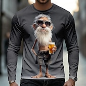 billige 3D T-skjorter-Herre Gammel mann T skjorte Langermet T skjorte 3D-utskrift Crew-hals Skjorte Fritid Morsom Daglig Feriereise Gate Blå Gul Lilla Sommer Vår Høst Klær S M L XL 2XL 3XL
