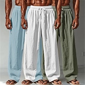 billige Klassisk-Herre Linbukser Bukser Sommerbukser Posete bukser Strandbukser Snorer Elastisk midje Rett ben عادي Komfort Pustende Full lengde Avslappet Daglig utendørs Ferie Mote Hvit + Svart + Grå Svart+blå+grønn