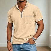 Недорогие Повседневная футболка Хенли-Муж. Футболка Рубашка из 100% хлопка с кислотной стиркой С короткими рукавами Четверть молния Лето Весна Осень Полотняное плетение Ретро На каждый день Старинный Окрашенная одежда Промытый