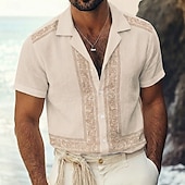 abordables Patrón étnico-Hombre Étnico Floral intrincado Flores Camisa Camisa Guayabera Camisa de campamento Mangas cortas retro de la vendimia Casual Diario vacaciones en la playa Verano Primavera Collar Cubano Impresión 3D