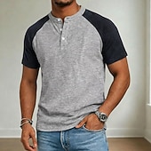 economico Maglietta casual Henley-Per uomo Maglia Henley Camicia 100% cotone lavaggio acido Manica Corta Henley Primavera &amp; Estate Estate Primavera Blocco di colori Patchwork Retrò Vintage Casual Henley Patchwork Stile Vintage Blocco