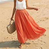cheap Vacation Skirts-Women's Linen Blend Vacation Skirt Casual Maxi High Waist Skirts Holiday turmeric White Sky Blue Dark Green Summer