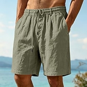 abordables Vacances-Homme Shorts Shorts en Lin Shorts d'été Shorts de plage Cordon de serrage Taille Élastique Uni Confort Respirant Longueur Genou Quotidien Extérieur Fête Vacances Mode Noir Blanche Non Elastique