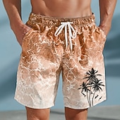 billige Tropiske planter og blomster-Herre Kokosnøttre Tropiske planter Havbølger Badeshorts Badedrakter Badeshorts Surfeshorts Medium Midje Hawaiisk Strandferie Sidelommer Mesh fôr Elastisk snøring i midjen Designer Klær