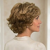 cheap Older Wigs-Elegant Layered Synthetic Wig for Women - Soft Waves, Natural Blonde Color, Stylish Short Hairstyle