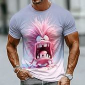  Tricou bărbătesc 3D cu păr creț, vierme, monstru, creatură, amuzant, excentric, desene animate, grafică, croială standard, casual, streetwear, cadou de zi cu zi, haine de designer, mărime S, M, L, XL,