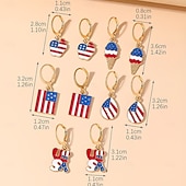  Conjunto de 5 pares de brincos criativos listrados em vermelho, branco e azul para o Dia da Independência dos Estados Unidos, brincos personalizados com a bandeira americana.