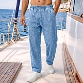 abordables pantalones casuales-Pantalones softfade™ para hombre, pantalones casuales de verano, pantalones vaqueros 100% algodón, cintura elástica con cordón, pierna recta, lisos, cómodos, transpirables, largos, casuales, para uso diario, actividades al aire libre, vacaciones.