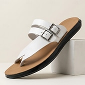 voordelige Vakantiesandalen-Witte heren slippers met dubbele gesp, casual zomerschoenen, comfortabele sandalen voor strand, resort en vakantie.