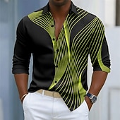 ieftine Model Geometric-Bărbați Geometric Valuri Artă abstractă Cămașă Camașă cu nasturi Cămașă elegantă casual Manșon Lung Moda Casual În aer liber Zilnice Primăvară Toamnă Răsfrânt Imprimare 3D cămăși cu guler Negru
