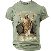  Camisa T-Shirt Cristiana Graciosa Hombre Biblia Salí de mi cueva y he estado muy bien Resurrección de Jesús Meme Humor Camiseta Gráfica Casual de Manga Corta Regalo para la Iglesia Ropa de Diseñador