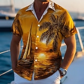 voordelige Tropische planten-Voor heren Kokosnootboom Natuur &amp; Landschappen Zonsondergang Hawaiiaans overhemd Tropische shirts Aloha-shirt Korte mouw Hawaii Strandvakantie Zomer Lente Strijkijzer 3D-afdrukken Overhemden met