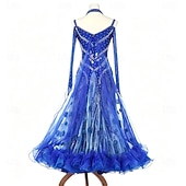 cheap Competition Wear-Ballroom Dance Dress Rhinestone Pleats Splicing Women's Party Training Performance Long Sleeve High Spandex Polyester