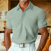 preiswerte Herren Klassisches Polo-Herren Waffel-Poloshirts Textur Lässig Ferien Revers Gerippter Polokragen Kurzarm Mode Basic Einfach Knöpfe Weich Sommer Frühling Normale Passform Weiß Gelb Burgunderrot Minzgrün Grün Kaki