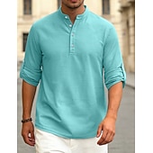 preiswerte Lässiges Henley-T-Shirt-Herren T Shirt Waffel-Henley-Hemd Henley Hemd Langarmshirt Langarm Henley Sommer Frühling Einfach Mode Streetwear Freizeit Knöpfe Lässig Täglich Urlaub Blau Schwarz Weiß Top T-Shirt für Herren