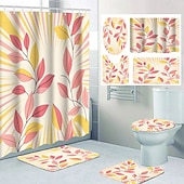 cheap Shower Curtains-Modern Creative Bathroom Shower Curtain and Bath Mat Set, Polyester Waterproof, Mildew Resistant, Quick Dry, Non Slip, Easy to Clean, Home Bathroom Decor