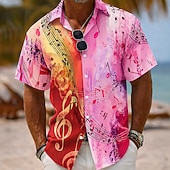 economico Musica e Chitarre-Per uomo Colorato Note Musicali Camicia Camicia con Bottoni Manica Corta Vintage Retrò Quotidiano Festival Musicale Primavera Autunno Collo ripiegato Stampa 3D camicie con colletto Blu Rosa Viola
