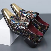 voordelige Loafers-Geklede herenschoenen met bloemenprint, spitse neus en metallic neuskap, modieuze instappers voor stijlvolle mannen, ideaal voor feesten, bruiloften, banketten en podiumoptredens.
