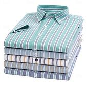 baratos camisas masculinas oxford-Homens Camisa Social Saia camisa de botão Camisa Oxford Bloco de cor Casual Diário Branco Amarelo Azul Marinha Azul Royal Manga Curta Aberto para a Lateral Verão Primavera Roupa Patchwork