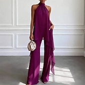 levne Dámské halenky-Dámské Šifón Bez rukávů Krk ohlávky Pevná barva Elegantní Denní Dovolená Párty Fialová Jaro léto Běžný