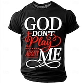 baratos Camisetas de fé-Camiseta Masculina da Bíblia Deus Não Brinca Comigo Camiseta Cristã Urbana Fé Religiosa Proteção Divina Estampa Gráfica Cruz Manga Curta Azul Marinho Roupas de Designer