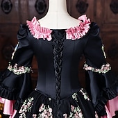 abordables Vestidos-Rococo Baroque Ball Gown Floor Length Dress Ball Gown Long Sleeves Princess Bridal Bow Floral Ball Gown Square Neck Fancy Dress Women's Royal Halloween Carnival Masquerade Prom Tea Party Party