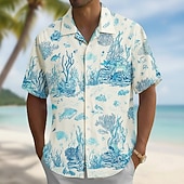 economico Stampa oceanica-Per uomo Pesce Creature marine Corallo Camicia Camicia con colletto cubano Camicia hawaiana estiva Manica Corta Hawaiano Vacanza Ferie Abbigliamento mare Estate Primavera Camicia con colletto camp