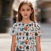 abordables Animales 3D de Chica-Chica 3D Graphic Animal Camiseta Manga Corta Impresión 3D Primavera Activo Estilo lindo Niños 4-12 años Casual Escuela Ajuste regular