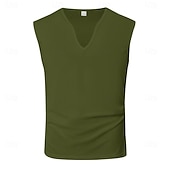 billiga Gym-toppar-Herr Linne Väst Undertröjor Ärmlös tröja Ärmlös V-hals Sommar Vår Slät Mode Sportig Klassisk Slät Gym Gata Sport Vin Topp t-shirt för män