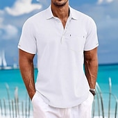 economico Polo classica da uomo-Per uomo Polo Camicie di lino Casuale Streetwear Bavero Manica Corta Essenziale Moderno Semplice Leggero Bottoni Estate Primavera Vestibilità regolare Nero Bianco Verde Blu scuro Azzurro Polo