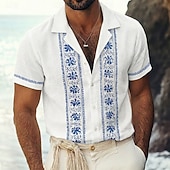 abordables Patrón étnico-Hombre Estampado Floral Étnico Flores Camisa Camisa Guayabera Camisa de campamento Mangas cortas retro de la vendimia Casual Diario vacaciones en la playa Verano Primavera Collar Cubano Impresión 3D