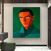 cheap People Paintings-Modern Abstract Portrait Painting Green Orange Figure Wall Art Cubist Face Canvas Contemporary Large Man Artwork Decor