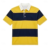 economico Polo da rugby da uomo-Per uomo Strisce orizzontali Polo da rugby Manica Corta Magliette polo Bavero Casual Athleisure Abbigliamento quotidiano Stampa 3D Bottoni Primavera &amp; Estate Blu Rosso 3 Giallo