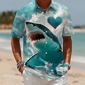 economico Stampa oceanica-Per uomo Animale Squalo A cuore Camicia Camicia hawaiana estiva Camicie tropicali Manica Corta Hawaiano Divertente Vacanza al Mare Estate Primavera Collo ripiegato Stampa 3D camicie con colletto Blu