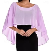 voordelige Cape-Damesomslag Bolero Moeder Wraps Bruids Wraps Wraps voor bruiloftsgasten Elegant Dames Formele Stijl Mouwloos Chiffon Bruiloftsomslagen Met Pure Kleur Voor Dagelijks Lente zomer