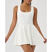 cheap Women's Tennis Dress-Women's Solid Colored Tennis Dress with Shorts Sports Dress Sleeveless Pocket Elastic Sweat-Wicking Breathable Tennis Golf Running Scoop Neck Dress Black White Green Tennis Clothing