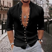 economico Strada-Per uomo Camicia Camicia di lino Camicia Estiva Camicia casual Camicia con Bottoni Semplice Casuale Quotidiano Blu Nero Bianco Rosa Manica Lunga Colletto alla coreana Estate Primavera Abbigliamento