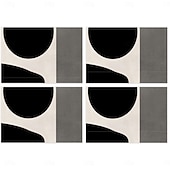 Недорогие Плацент и подставки и тривочки-Черно-белая геометрическая салфетка под тарелку, прямоугольная, из 100% полиэстера, с абстрактным геометрическим узором, можно стирать в машине, термостойкая.