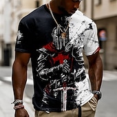 economico cranio e ossa-Maglietta per Uomini Crociati Cavalieri Medievali Guerriero con Spada Fantasia Gotica Stile Urban T-Shirt All Over Stampa Vestibilità Regolare Design Nera Bianca Abbigliamento di Design