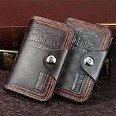 cheap Card Holders &amp; Cases-2 Pack Men's Wallet Vintage Retro Bifold PU Leather Purse, Distressed Riveted Short Wallet with Snap Button Closure, Card Holder for Men Boyfriend Father Gift, Brown/Charcoal