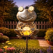 economico Illuminazione vialetto-Lampada solare da esterno impermeabile a LED creativa a forma di rana con paletto in ferro, ideale per giardino, cortile, vialetto, prato e illuminazione paesaggistica per ville.