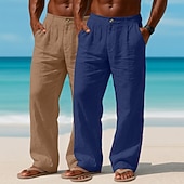 abordables Vacances-Homme Pantalons en Lin Pantalons Pantalon d'été Pantalons Amples Pantalons de Plage Avec Poches Uni Confort Respirant Longueur complète Occasionnel Quotidien Extérieur Vacances Mode Blanc + kaki