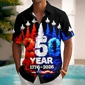  Men's 4th of July U.S. 250th Anniversary Jet Fighter US Flag Shirt Summer Shirt Button Up Shirt Short Sleeve Patriotic Outdoor Holiday Summer Spring Turndown 3D Print Collared Shirts Front One Pocket