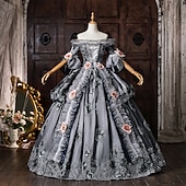 cheap Dresses-Rococo Baroque Ball Gown Floor Length Dress Ball Gown Short Sleeves Princess Gentlewoman Bridal Floral Off the Shoulder Ball Gown Fancy Dress Women's Royal Halloween Carnival Masquerade Tea Party
